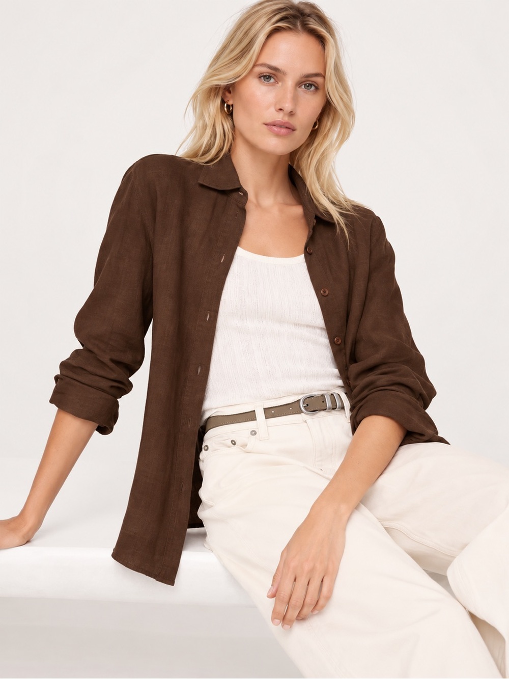 Banana Republic Dark Brown Linen Button-Down Shirt